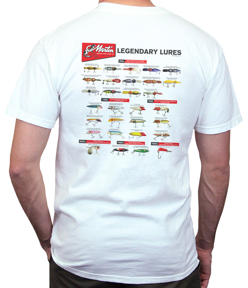(Official) Martin Fish Lure Co. | Legendary Lures Collection T-Shirt Short Sleeve | Authentic Vintage Apparel | White (Official) Martin Fish Lure Co. | Legendary Lures Collection T-Shirt Short Sleeve | Authentic Vintage Apparel | White