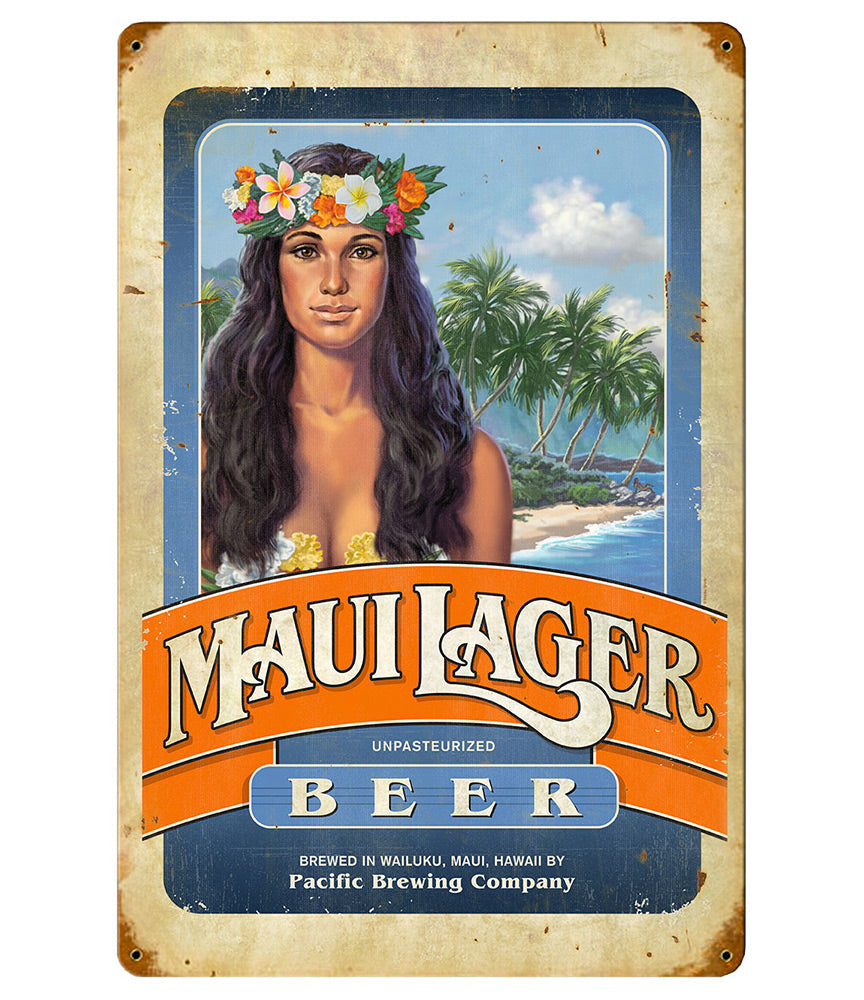 Maui Lager Beer Vintage Metal Sign