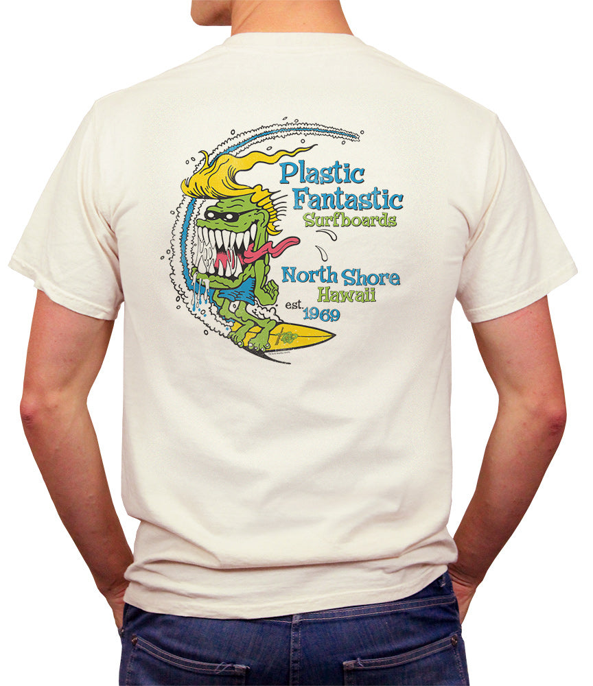 surf monsters (Official) Plastic Fantastic Surfboards | Surf Monster T-Shirt Short Sleeve | Authentic Vintage Apparel | Ivory