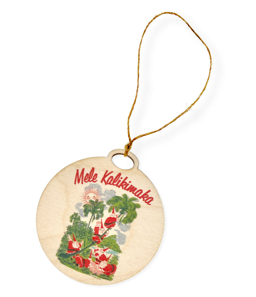 Mele Kalikimaka Santa Wooden Ornament
