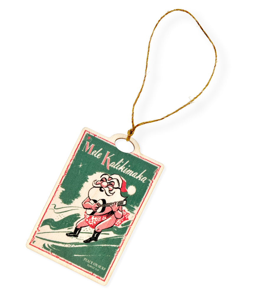 Surfing Santa Wooden Ornament