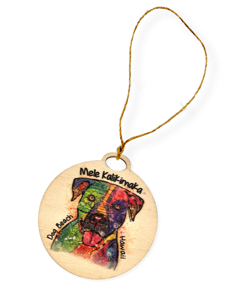 Mele Kalikimaka Dog Beach Wooden Ornament