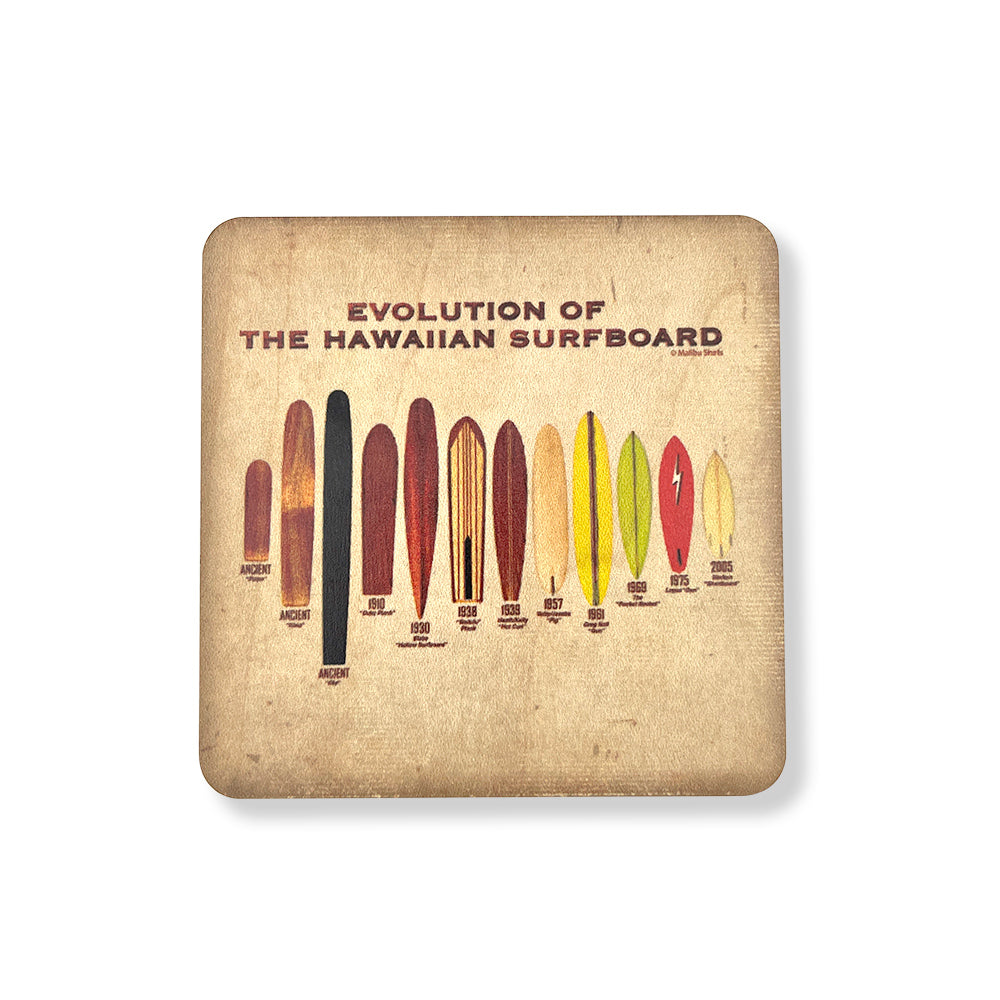 Evolution of Surfboards Wooden Coaster
