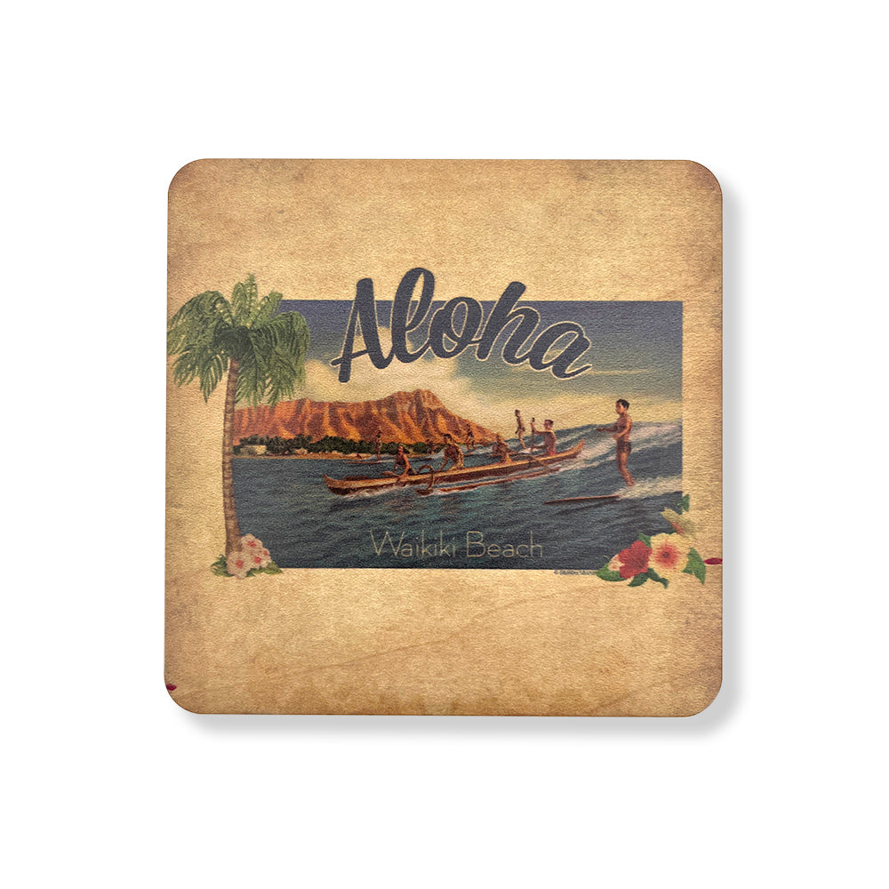 Aloha Waikiki Beach Wooden Coaster