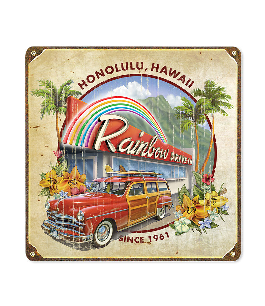 Rainbow Drive-In Metal Sign