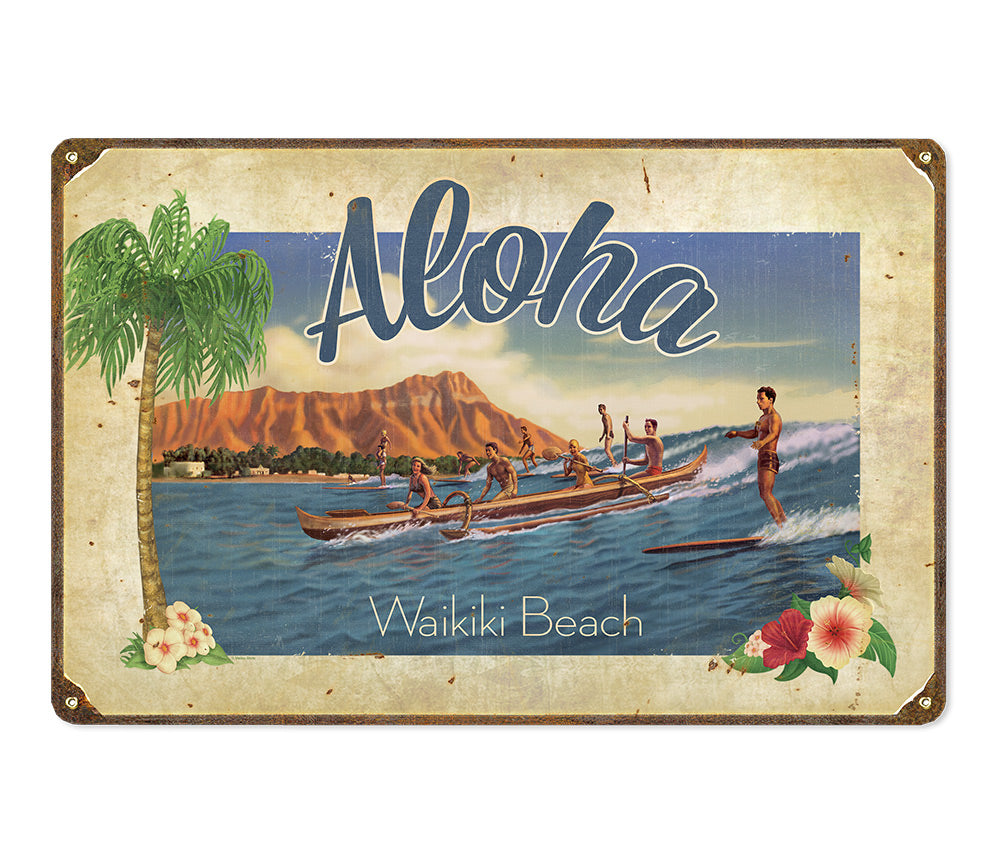 Aloha Waikiki Vintage Metal Sign