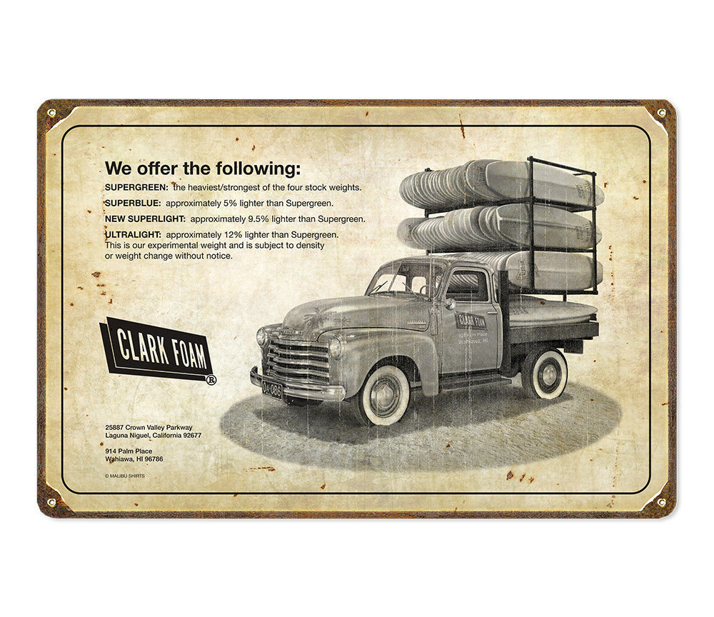 Clark Foam Truck Vintage Metal Sign