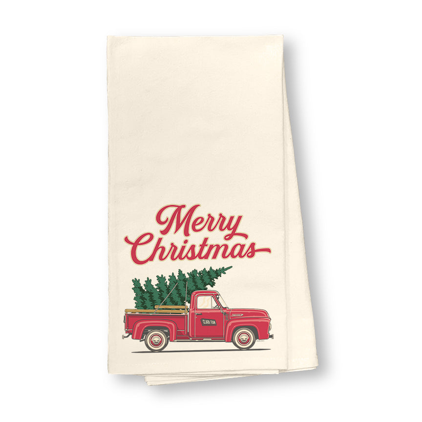 Christmas Tree Truck Flour Sack Dish Towel