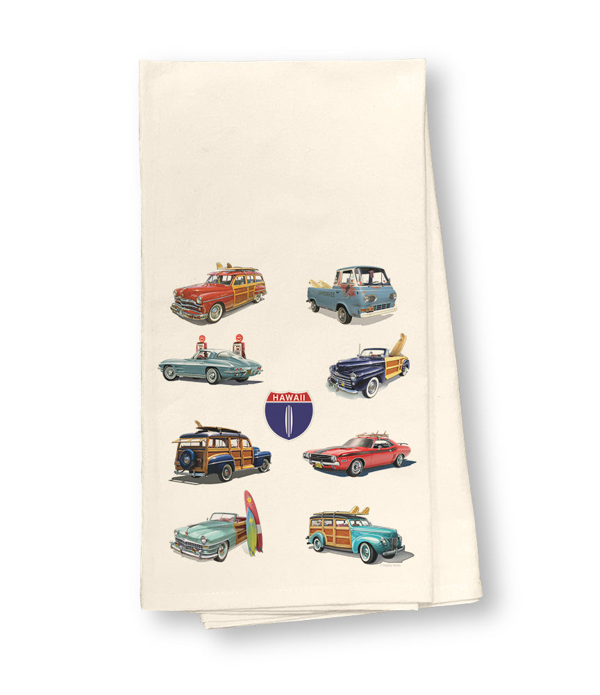 HI Hwy 1 Cars Flour Sack Dish Towel