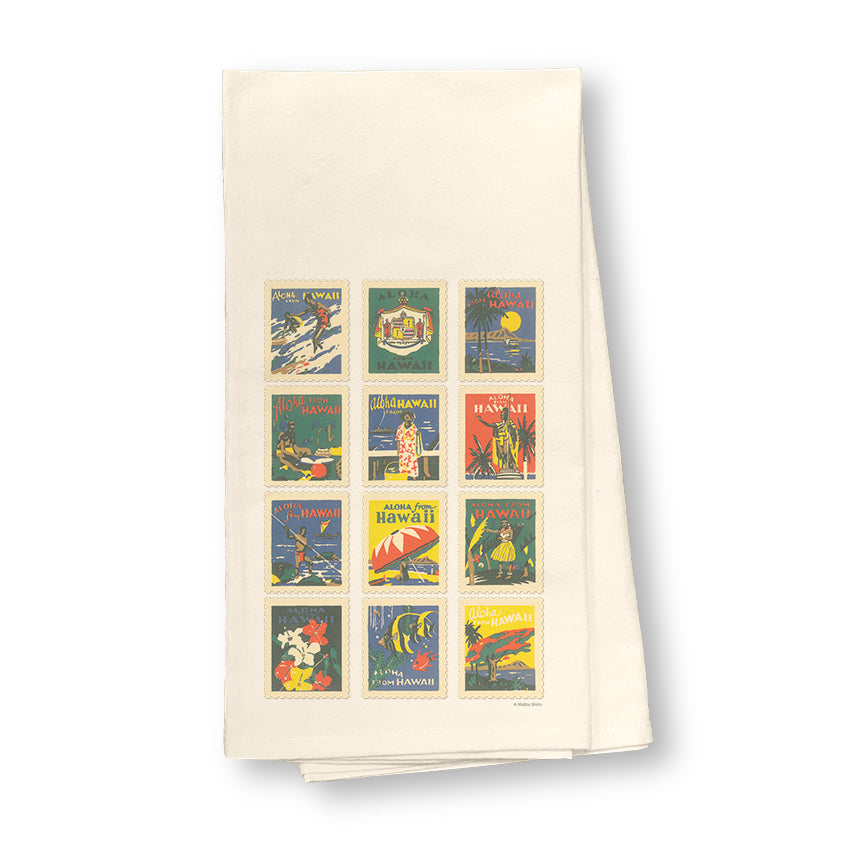 Hawaii Stamps Flour Sack Dish Towel