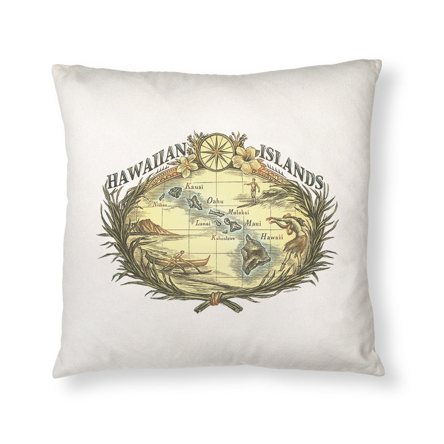 Hawaiian Woodcut Throw Pillow Cover