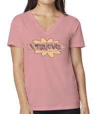 Makaha Surf Retro Flower V-Neck T-Shirt