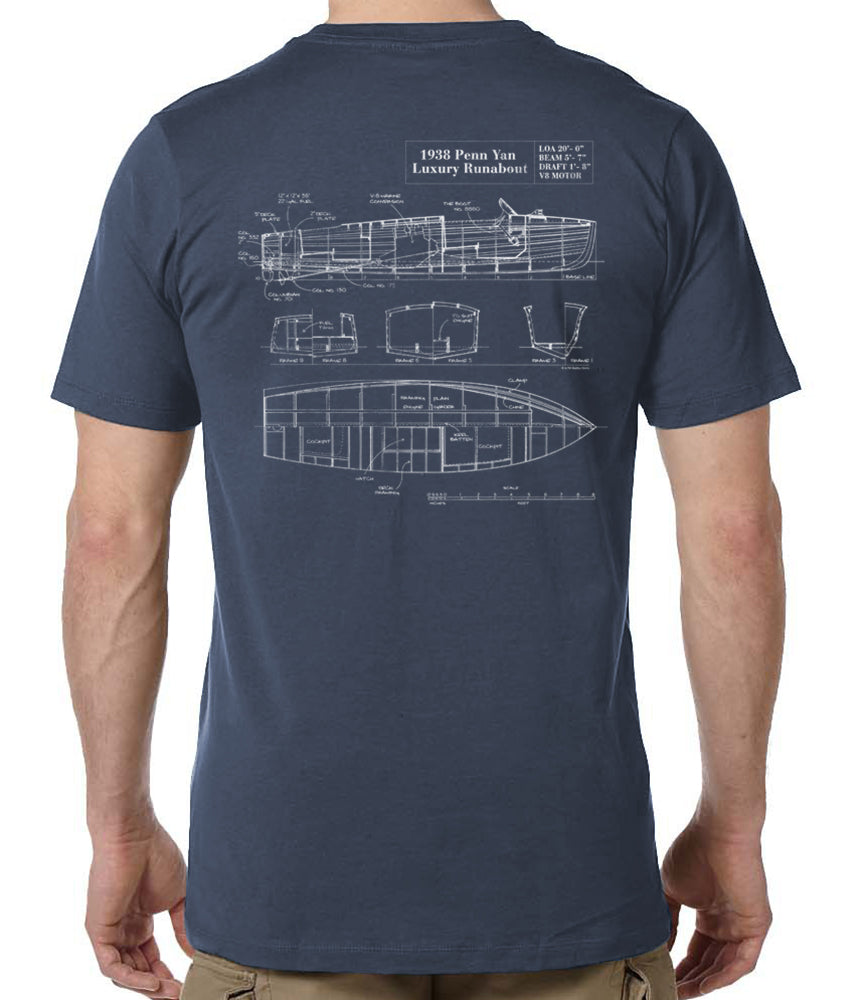 Penn Yan 1938 Runabout Blueprint T-Shirt