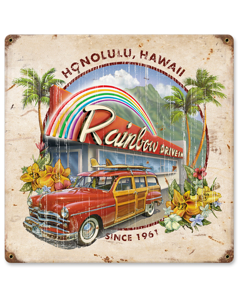 Rainbow Drive-In Metal Sign
