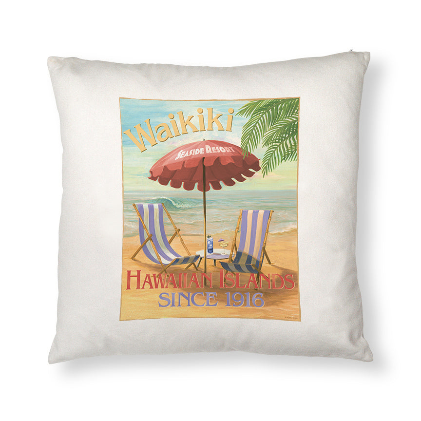 Waikiki Seaside Hotel Throw Pillow Cover